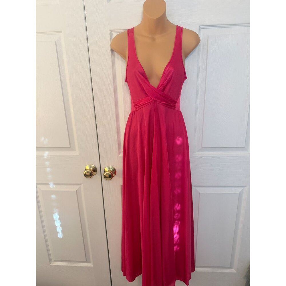 Vintage Olga Womens Hot Pink Raspberry Nightgown Maxi L